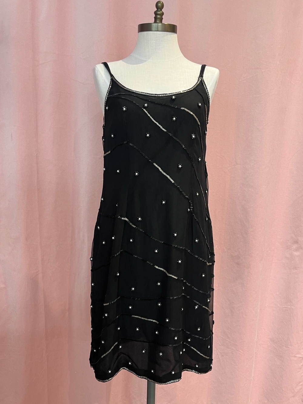 Symbol 2000 | Vintage 90s Black Silk Beaded Mini Dress | Size M